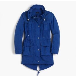 J Crew Women’s Blue Lagoon Fatigue Hooded Boyfriend Utility Jacket Cinch Waist